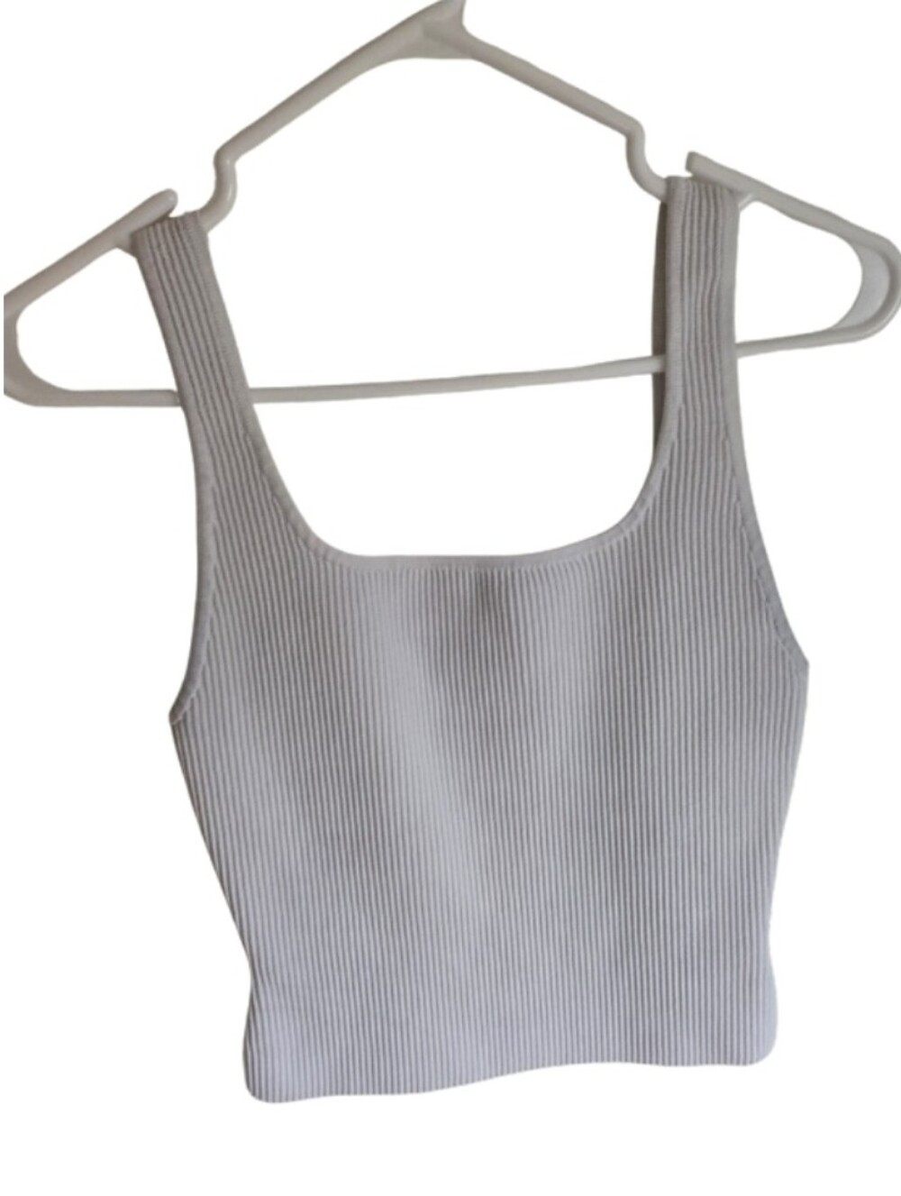 Aritzia Babaton White Ribbed Square Neck Cropped  Tank